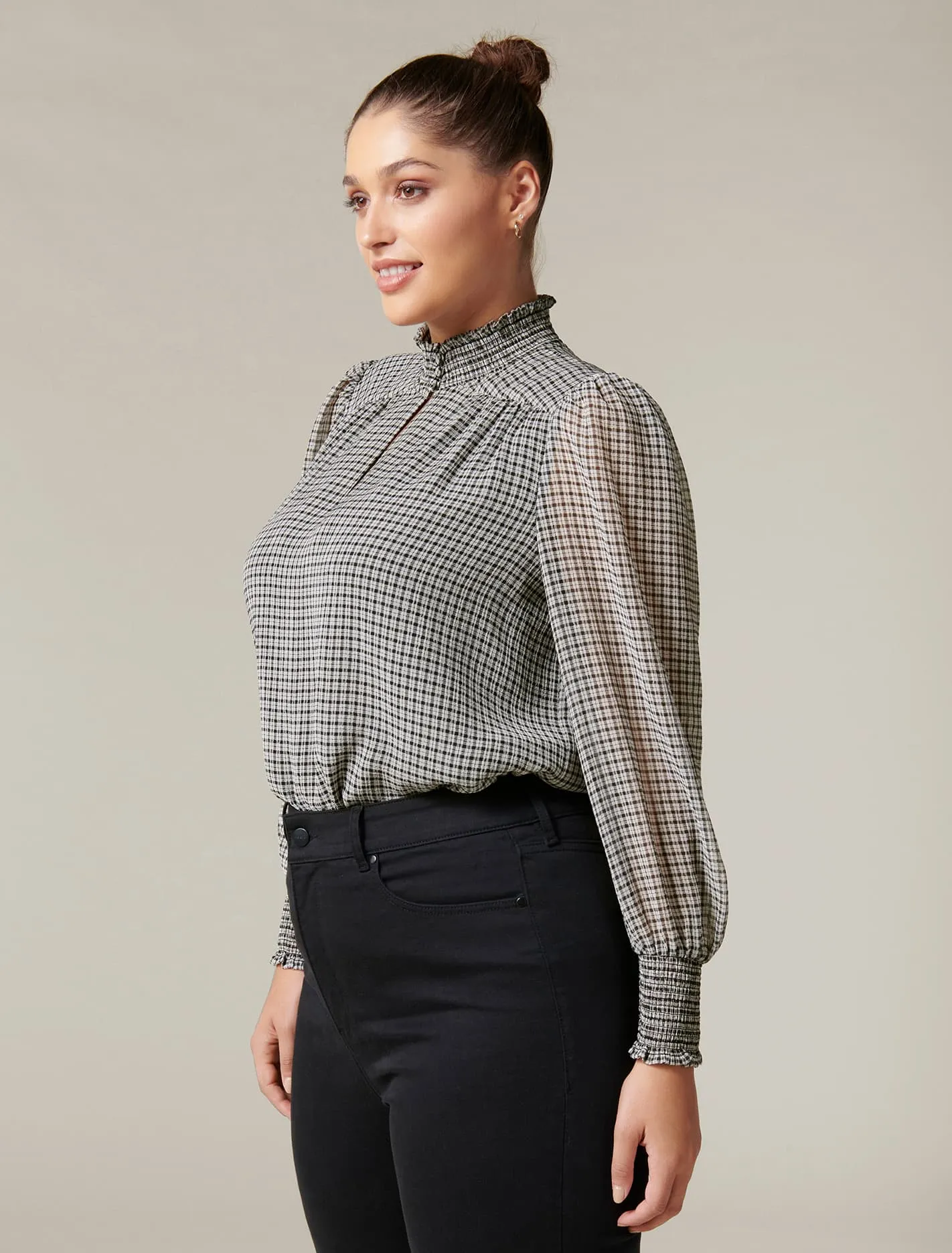 Adele Curve Micro Check Blouse