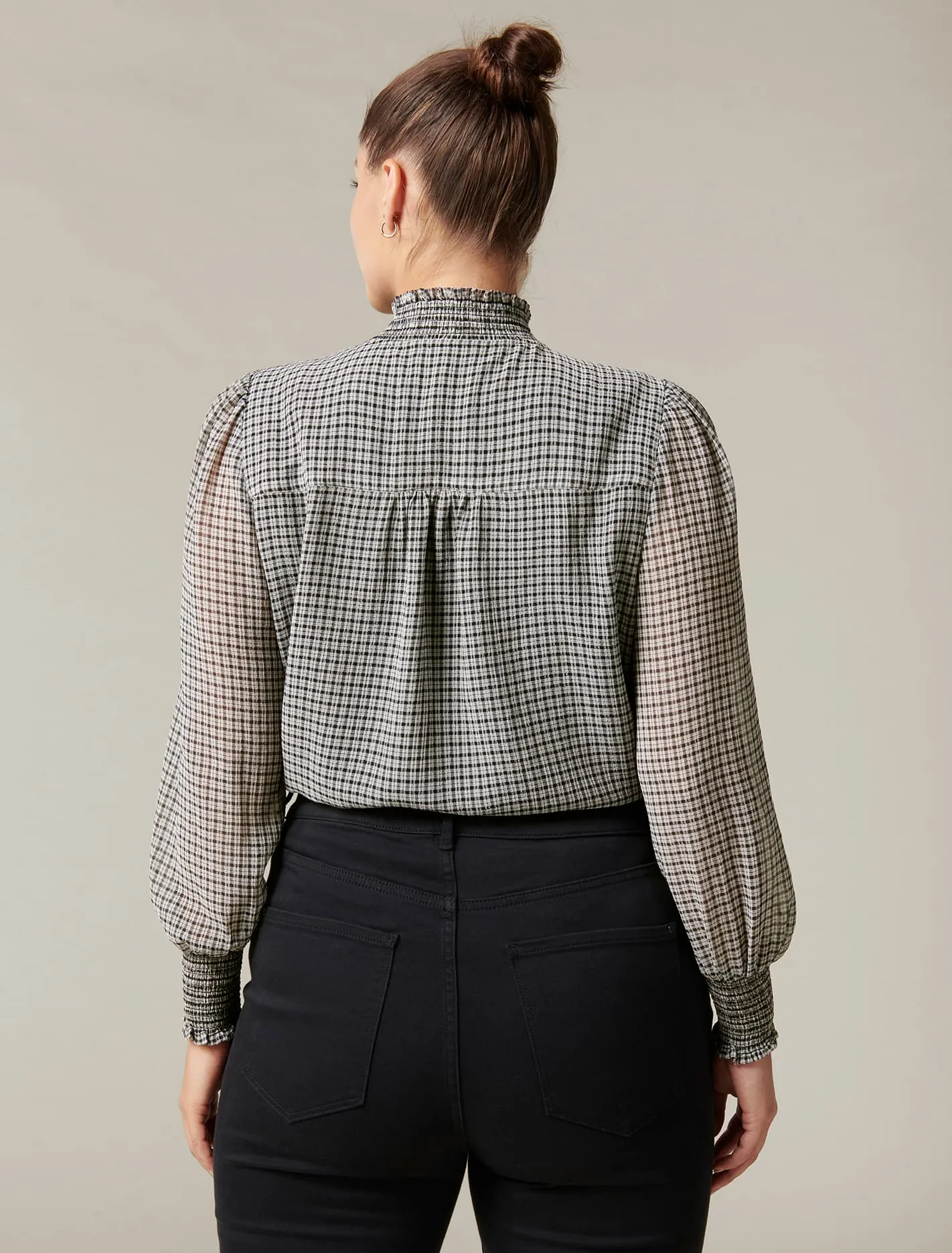 Adele Curve Micro Check Blouse