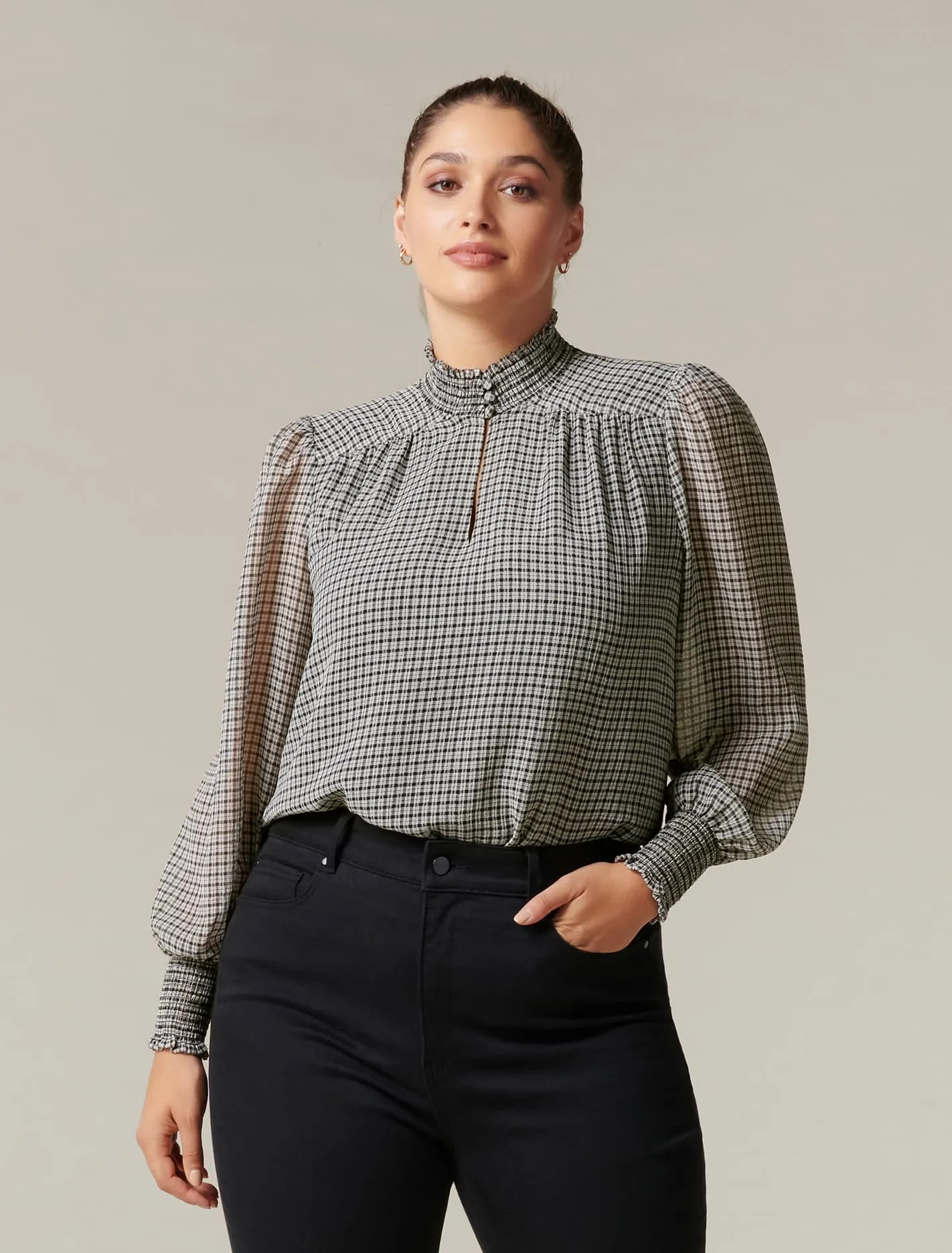 Adele Curve Micro Check Blouse