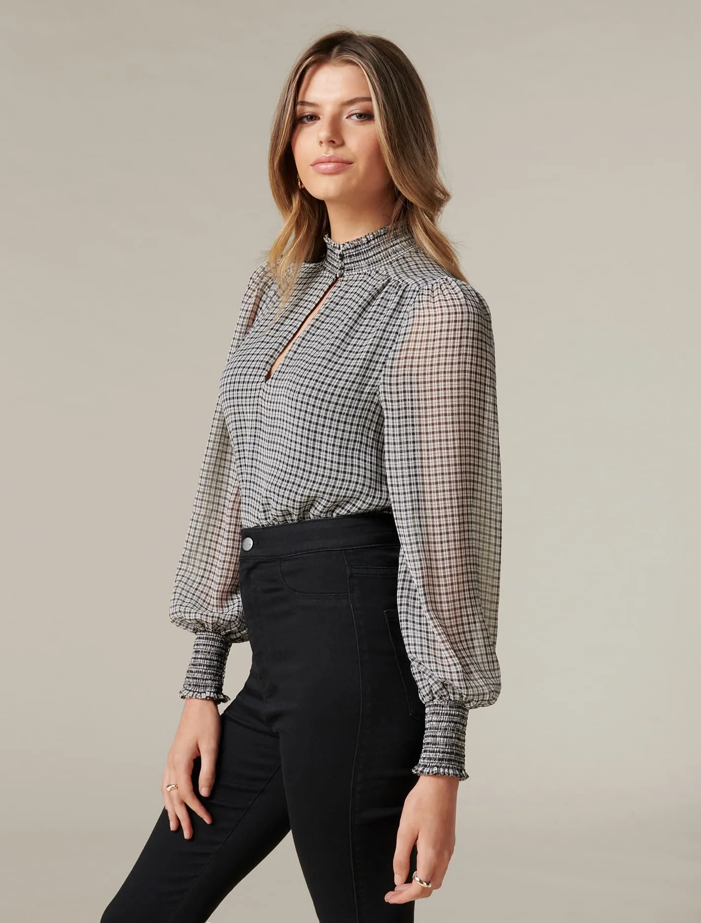 Adele Micro Check Blouse
