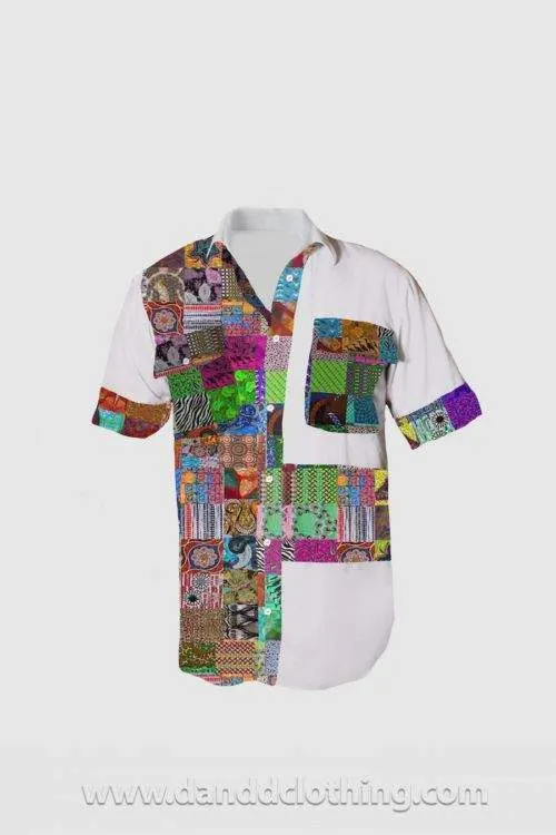 African Men's Shirt With Patches