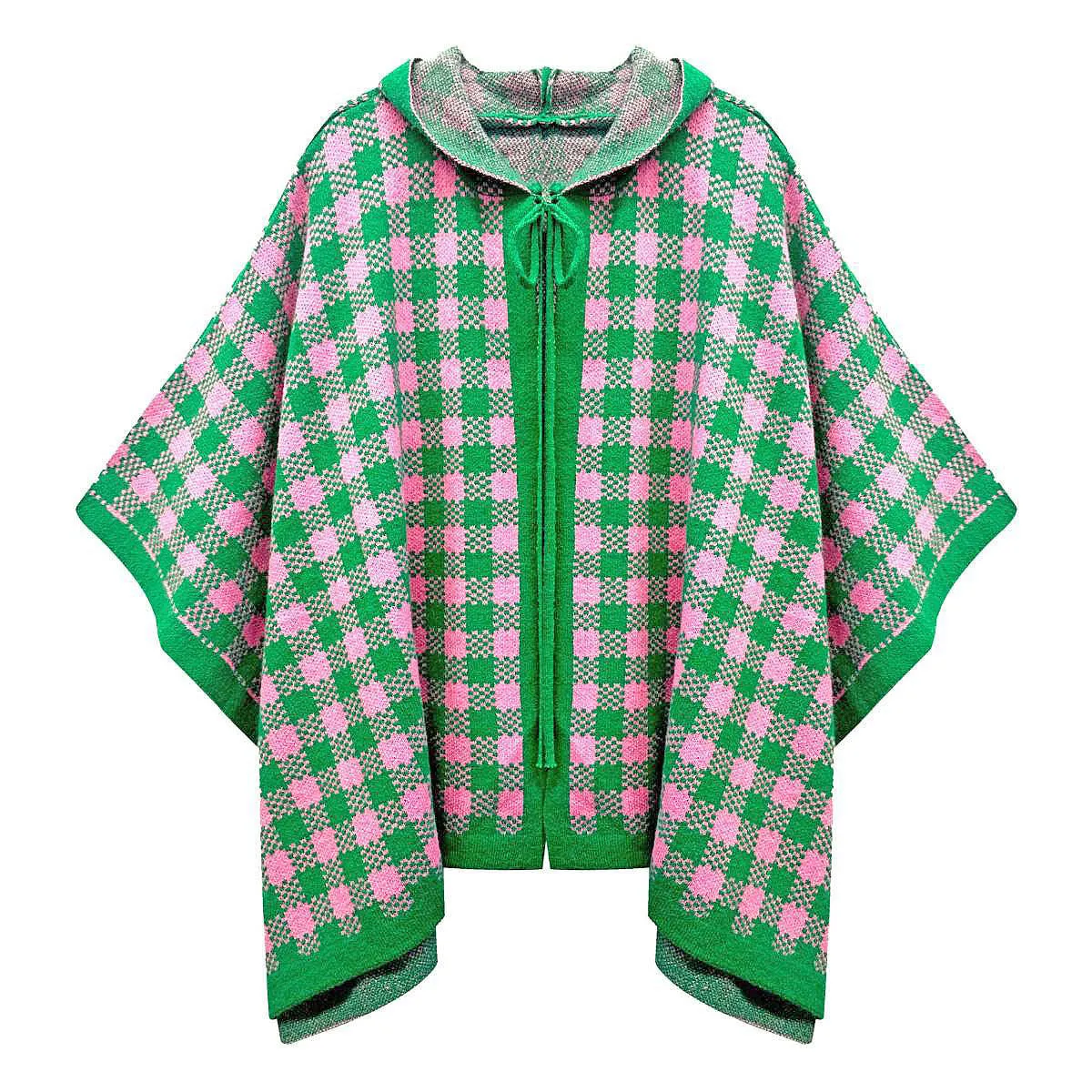 AKA Alpha Kappa Alpha Inspired Sorority Checkered Knit Pink and Green Cape
