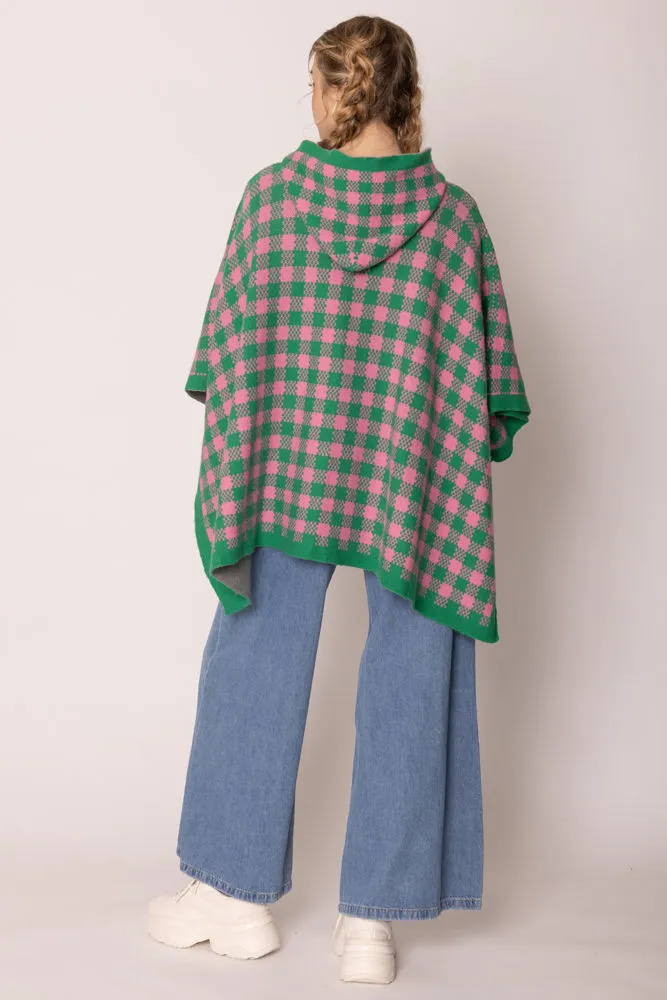 AKA Alpha Kappa Alpha Inspired Sorority Checkered Knit Pink and Green Cape