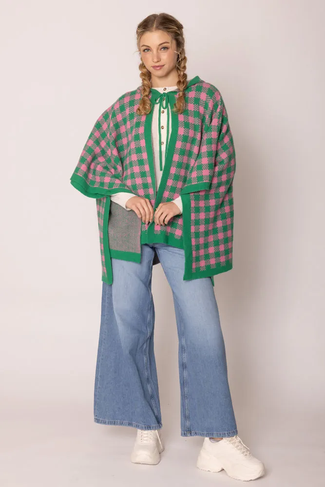 AKA Alpha Kappa Alpha Inspired Sorority Checkered Knit Pink and Green Cape
