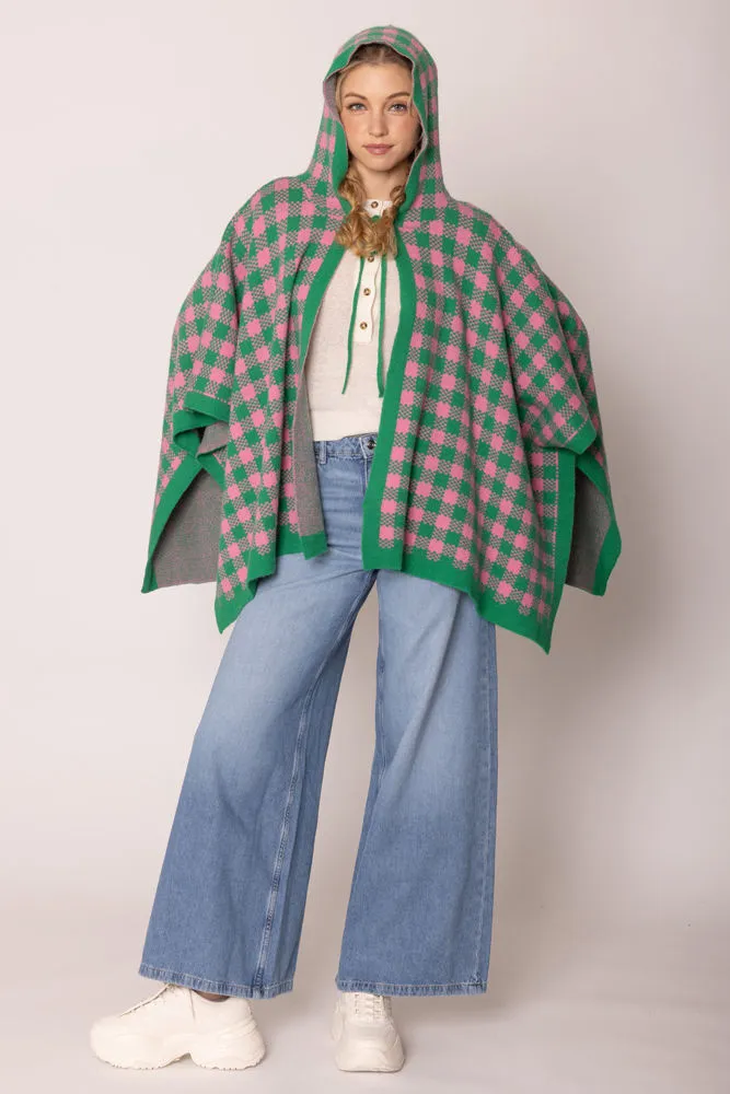 AKA Alpha Kappa Alpha Inspired Sorority Checkered Knit Pink and Green Cape