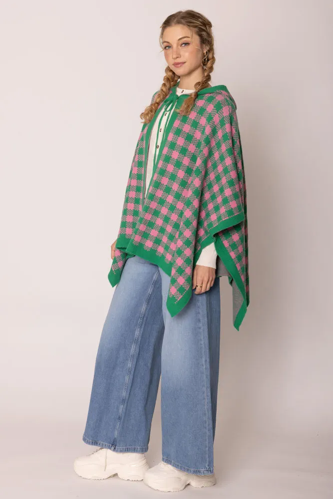 AKA Alpha Kappa Alpha Inspired Sorority Checkered Knit Pink and Green Cape