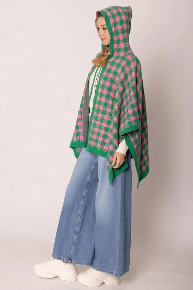 AKA Alpha Kappa Alpha Inspired Sorority Checkered Knit Pink and Green Cape