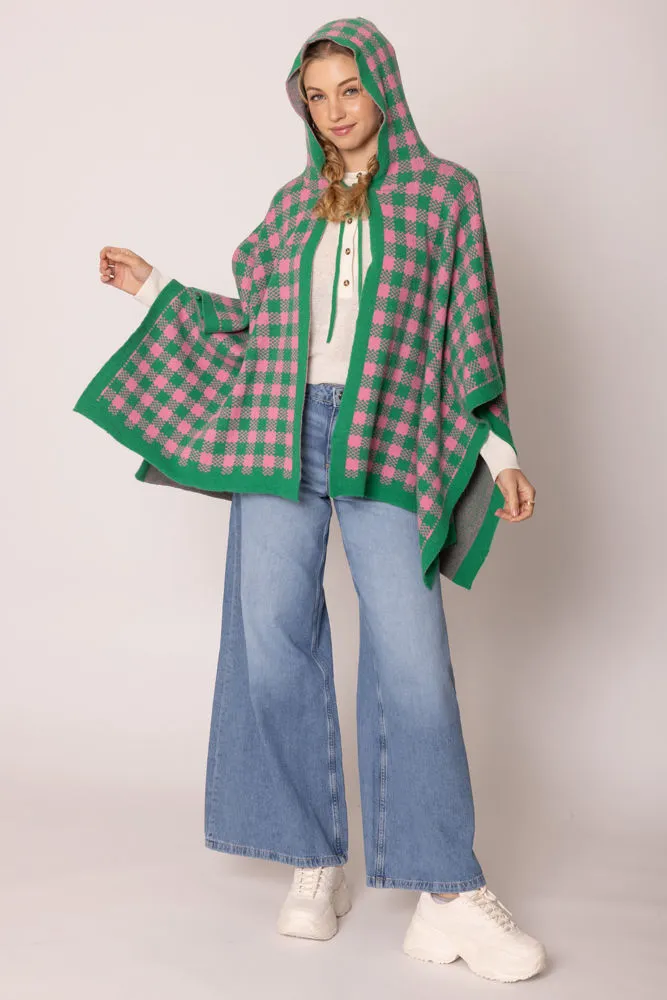 AKA Alpha Kappa Alpha Inspired Sorority Checkered Knit Pink and Green Cape