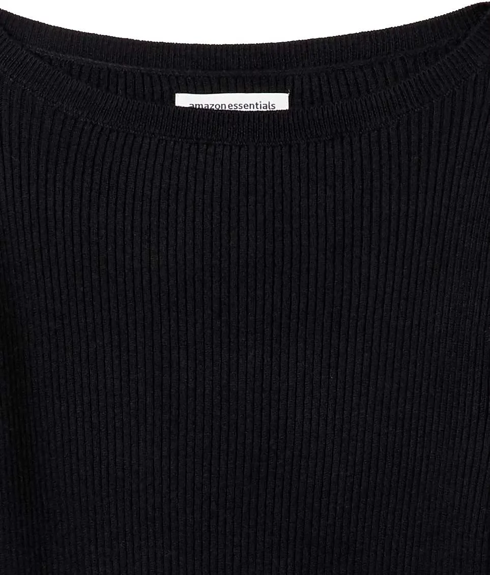 Amazon Essentials Women's Lightweight Ribbed Long-Sleeve Boat Neck Slim-Fit Sweater