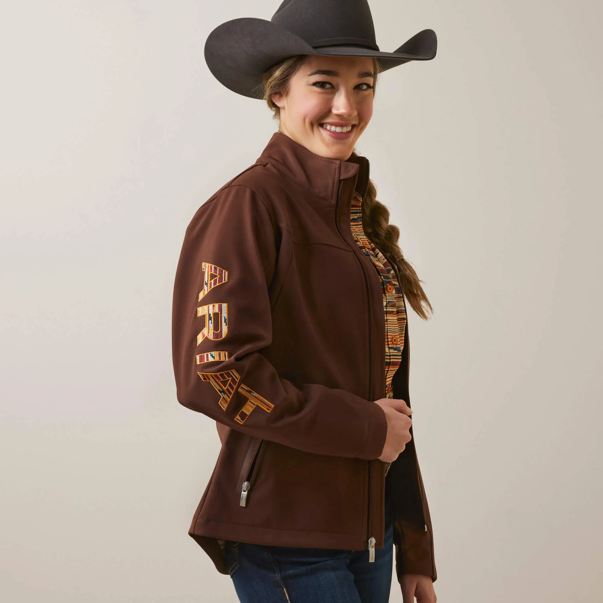 Ariat Women's Shaved Chocolate Chimayo Team Logo Softshell Jacket