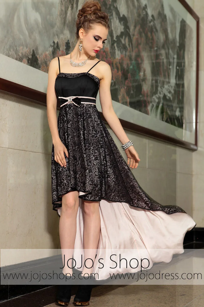 Black Lace Hi Low Straps Semi Formal Prom Evening Cocktail Dress DQ86059