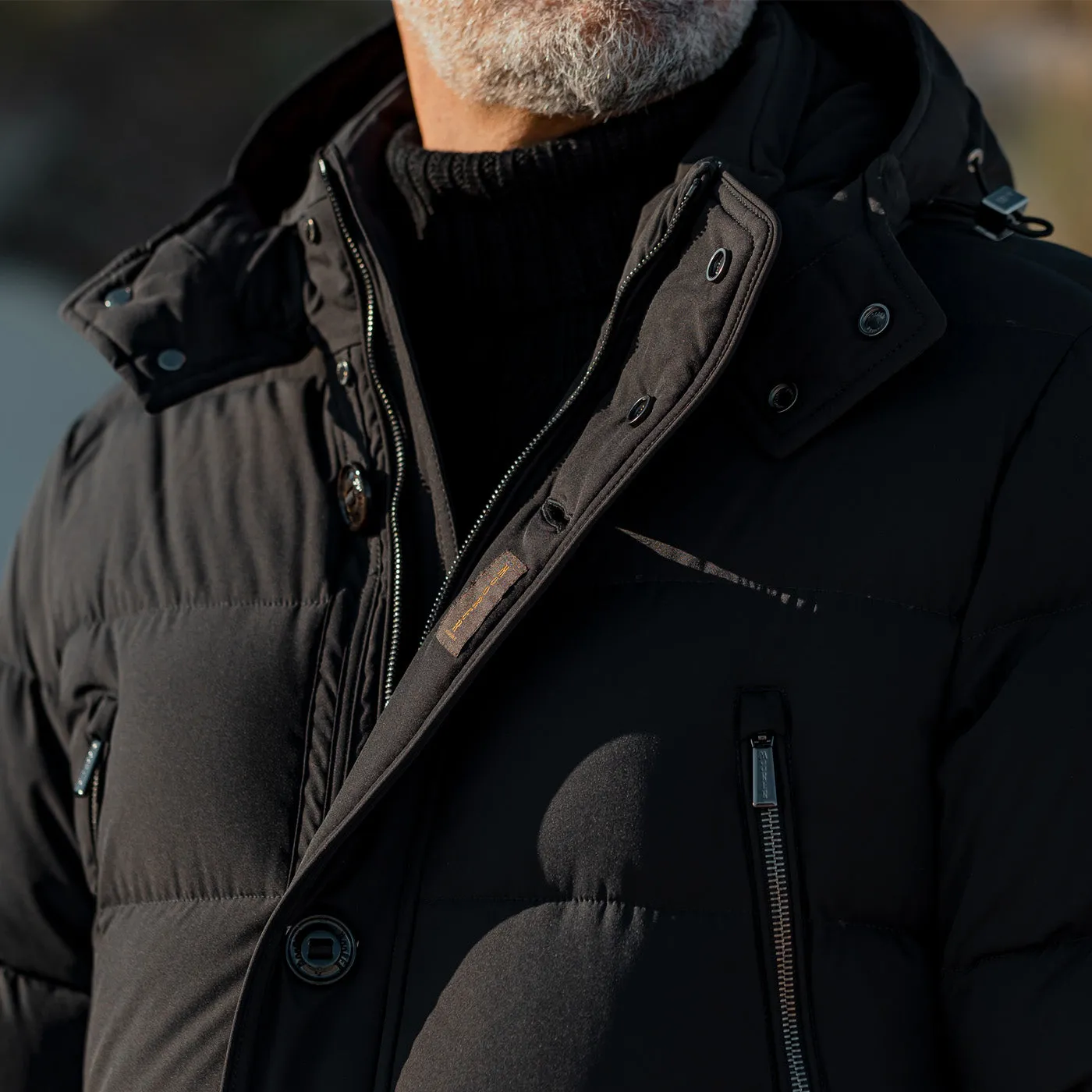 Black Technical Nylon Down Padded Parka