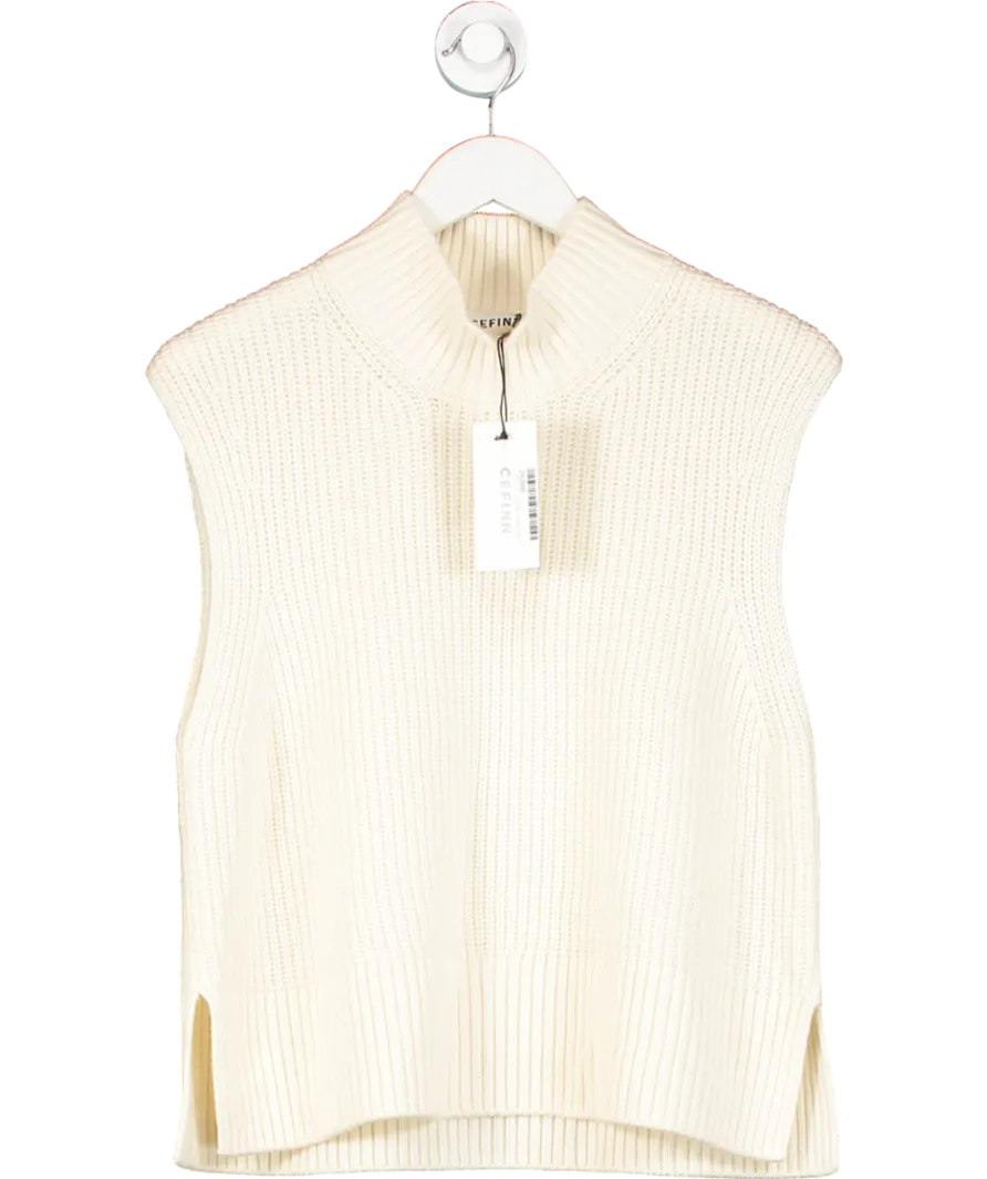 Cefinn Cream Janie Cashmere Blend Funnel Neck Sleeveless Jumper UK L