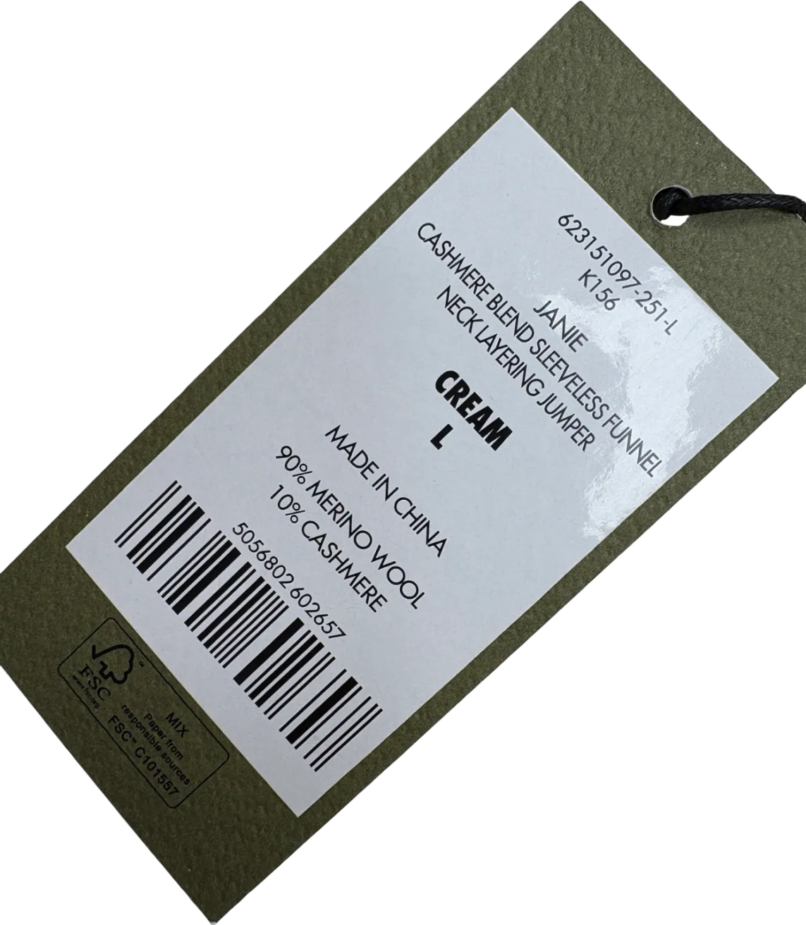 Cefinn Cream Janie Cashmere Blend Funnel Neck Sleeveless Jumper UK L