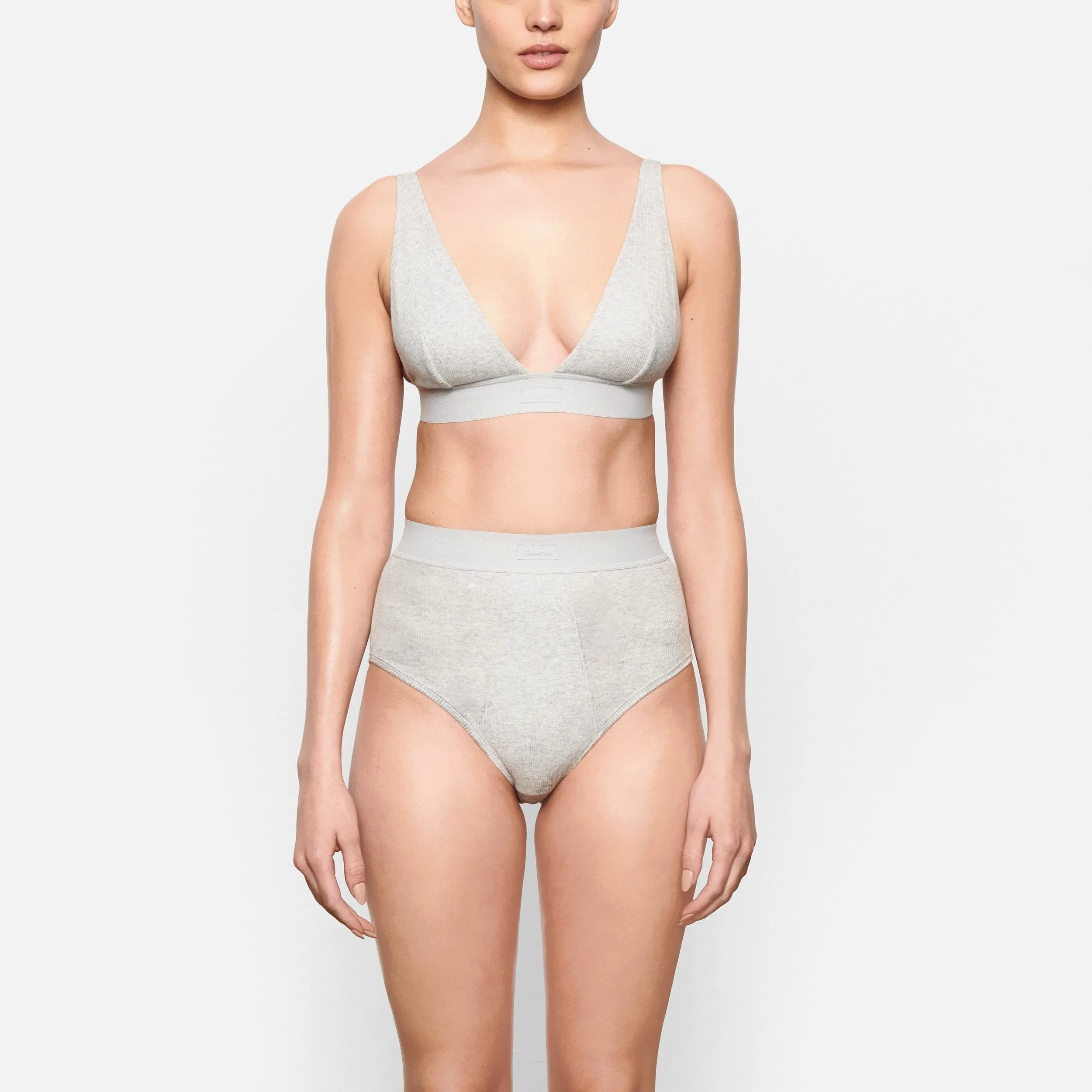 COTTON PLUNGE BRALETTE | LIGHT HEATHER GREY
