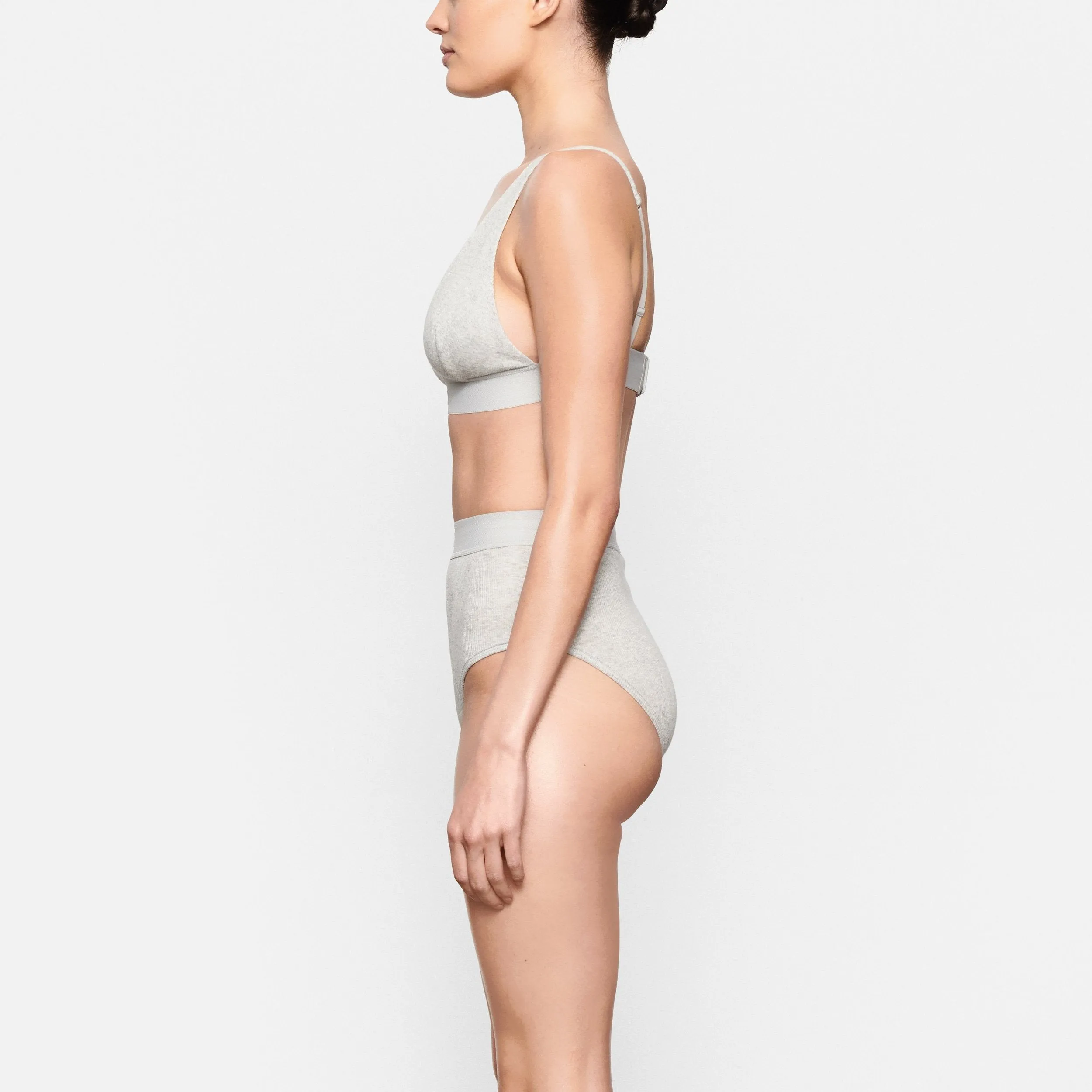 COTTON PLUNGE BRALETTE | LIGHT HEATHER GREY