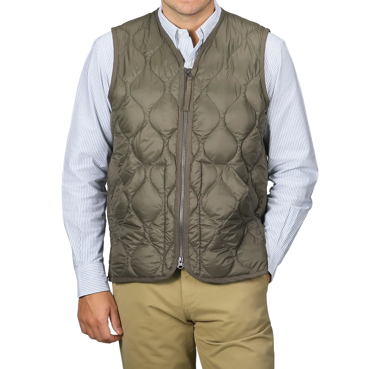 Dark Olive Nylon Down Padded Zip Vest
