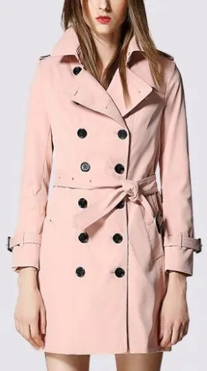 Double-Breasted Trench Coat in Blush Pink