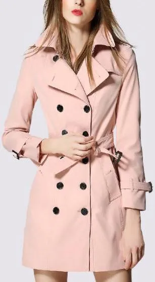 Double-Breasted Trench Coat in Blush Pink