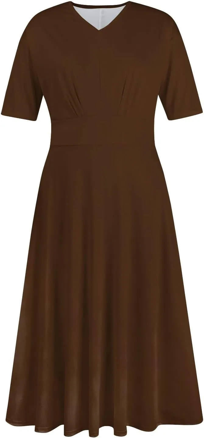 Dresses for Women 2024 Fashion Solid Color Dresses V-Neck Waist Long Swing Dress Summer Dresses for Women 2024 S-2XL