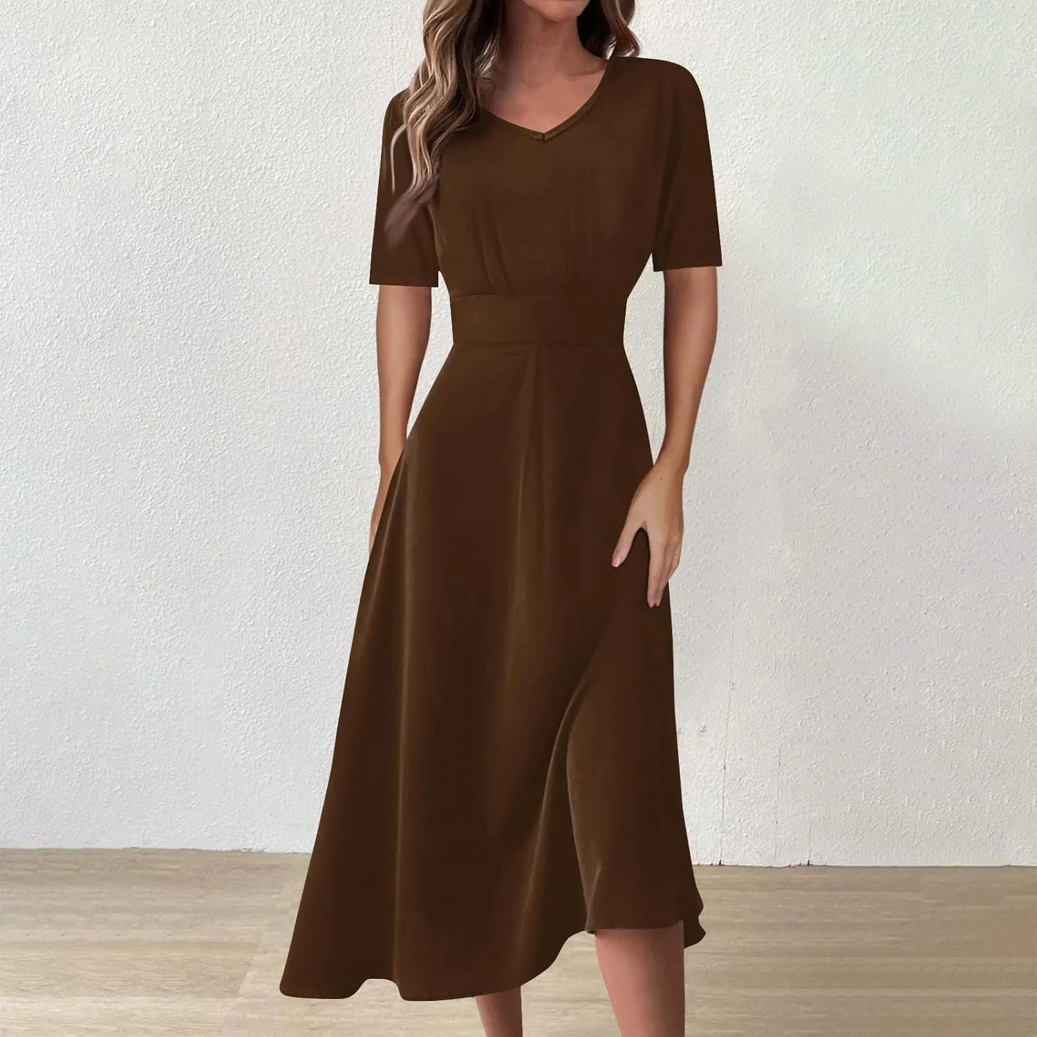 Dresses for Women 2024 Fashion Solid Color Dresses V-Neck Waist Long Swing Dress Summer Dresses for Women 2024 S-2XL