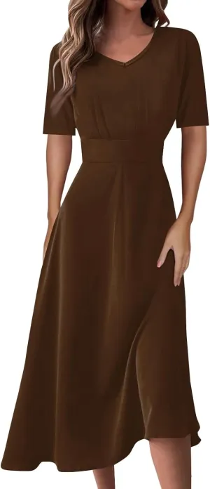 Dresses for Women 2024 Fashion Solid Color Dresses V-Neck Waist Long Swing Dress Summer Dresses for Women 2024 S-2XL