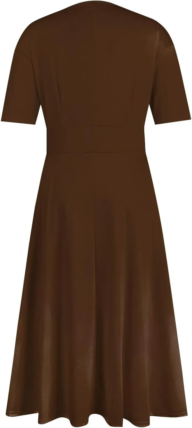 Dresses for Women 2024 Fashion Solid Color Dresses V-Neck Waist Long Swing Dress Summer Dresses for Women 2024 S-2XL