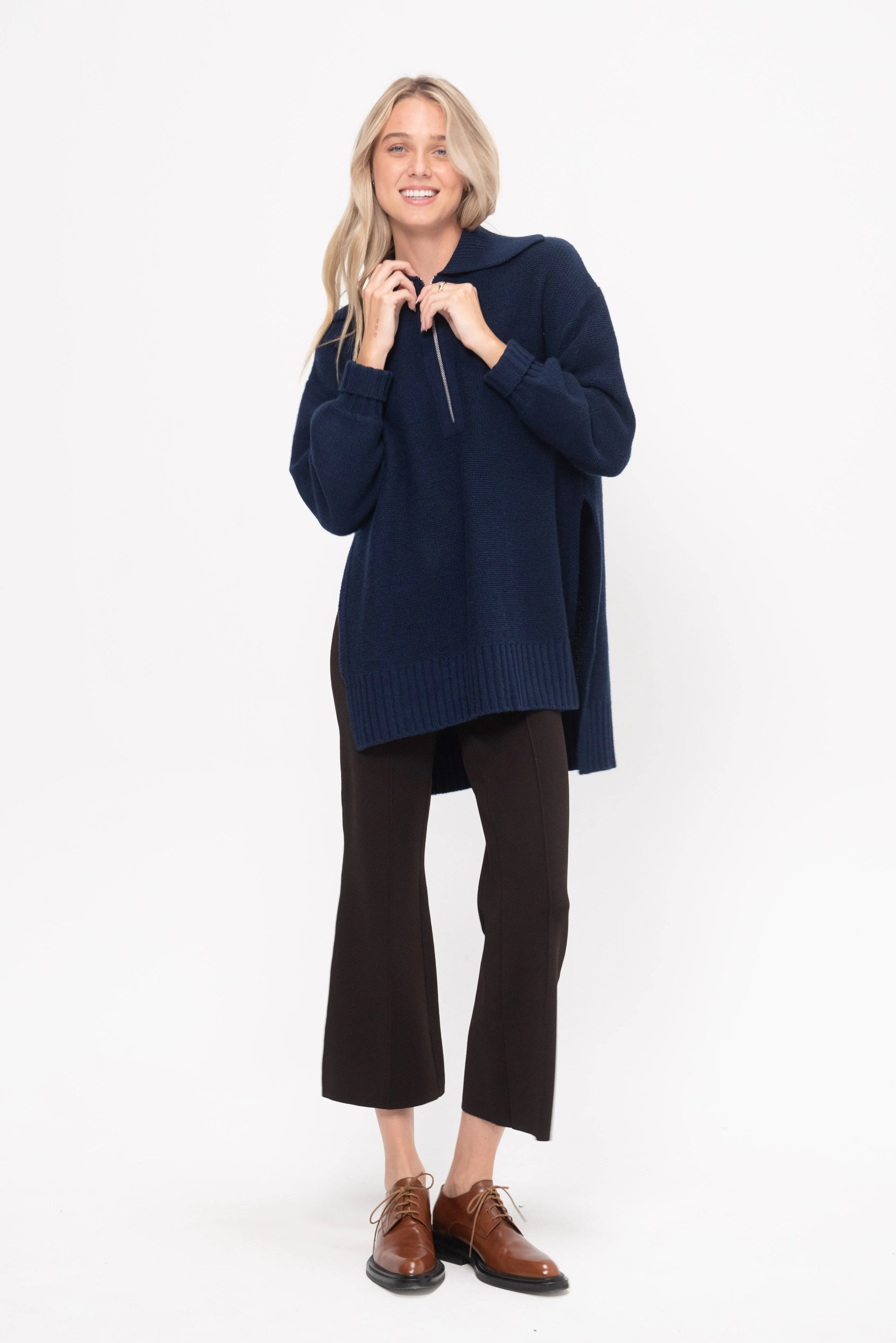 Drippy Zip Neck Pullover, Navy