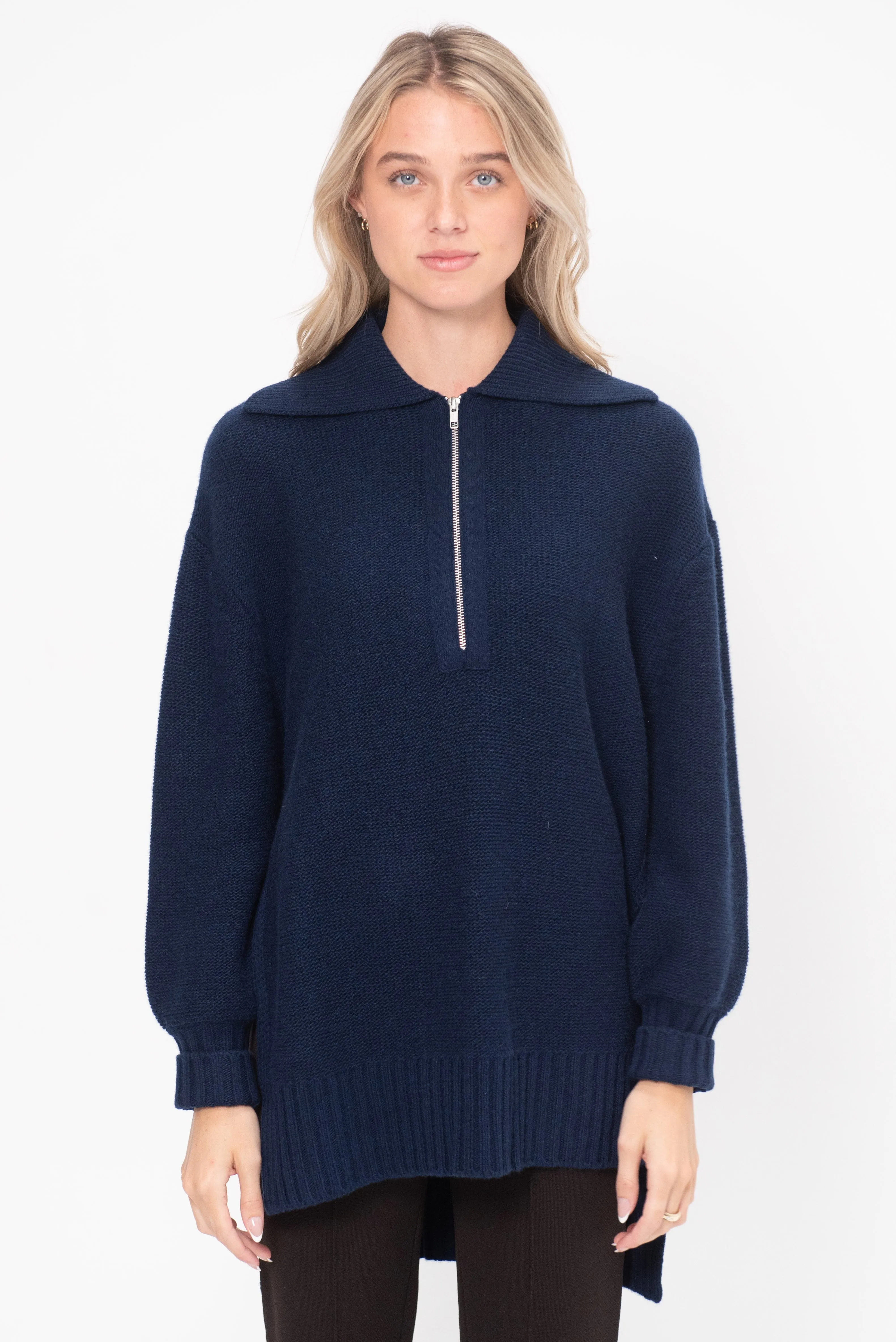 Drippy Zip Neck Pullover, Navy