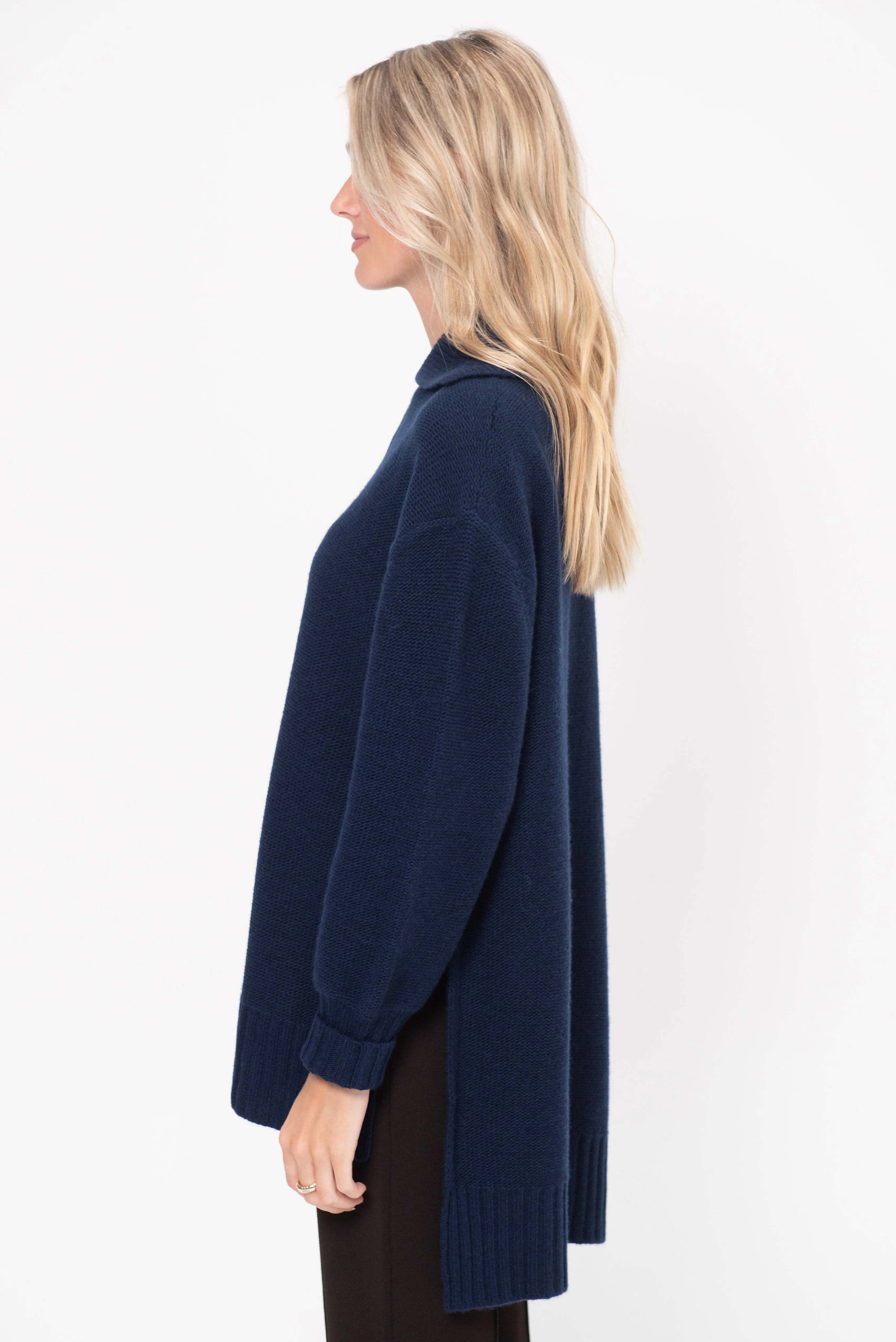 Drippy Zip Neck Pullover, Navy