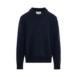 Elbow Patch V-Neck Knit Sweater in Navy