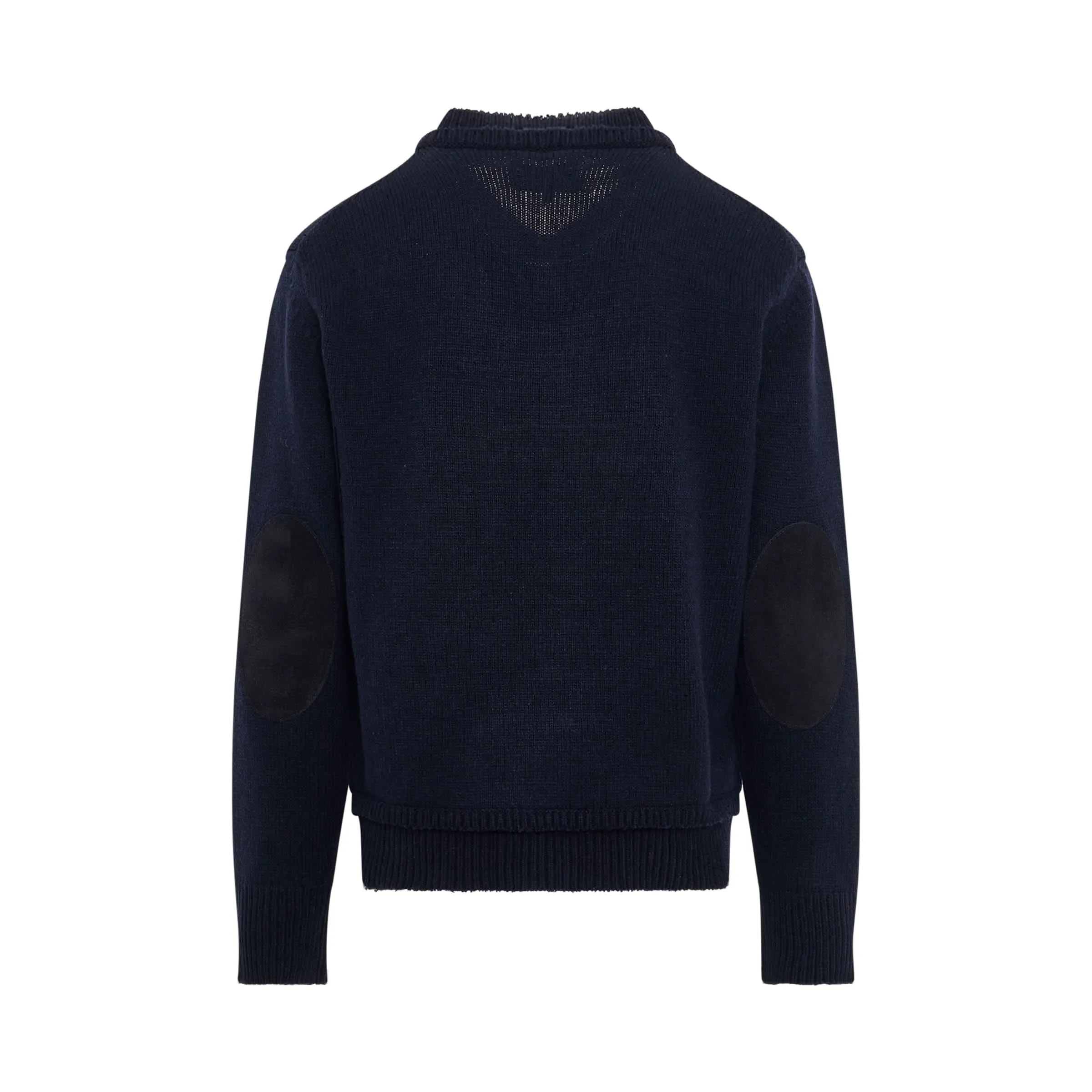 Elbow Patch V-Neck Knit Sweater in Navy