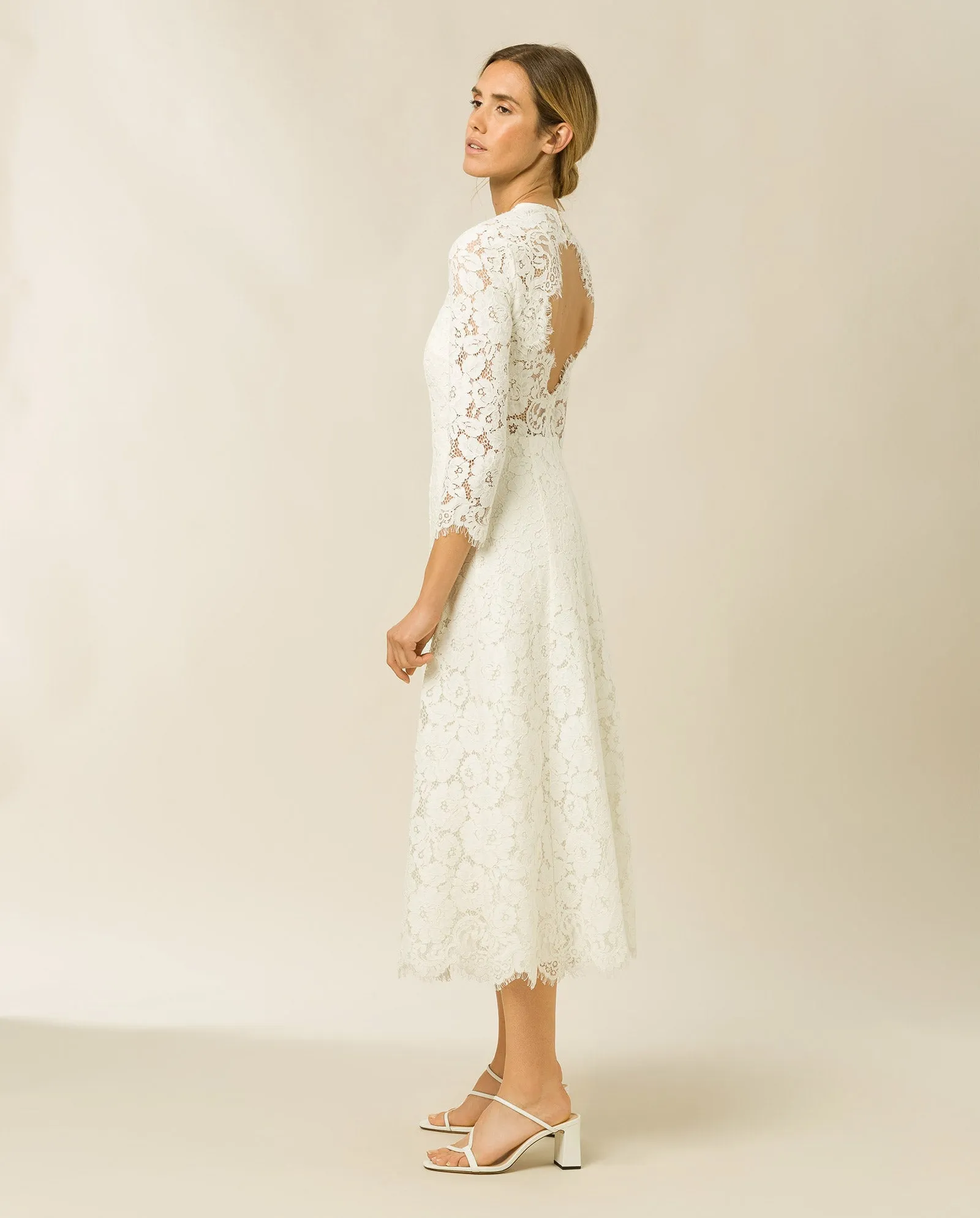 Flared Midi Lace Dress