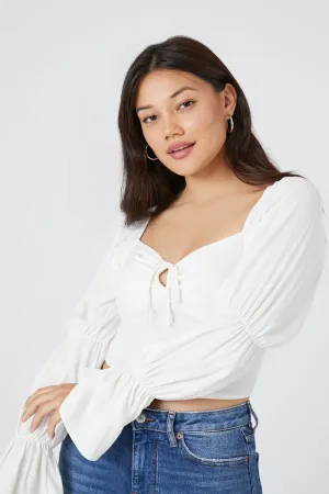 Forever 21 Bell Sleeve Crop Top, White