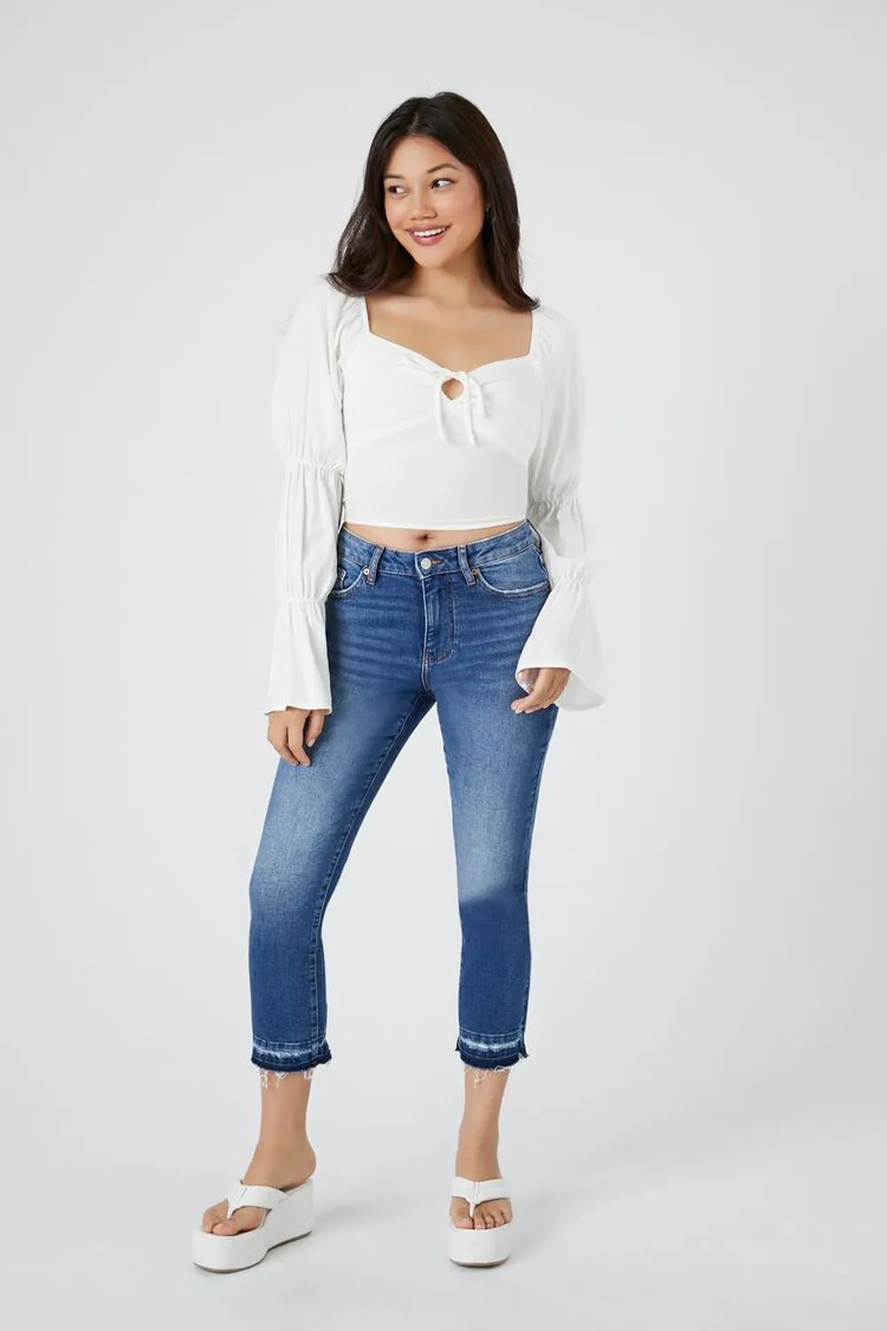 Forever 21 Bell Sleeve Crop Top, White
