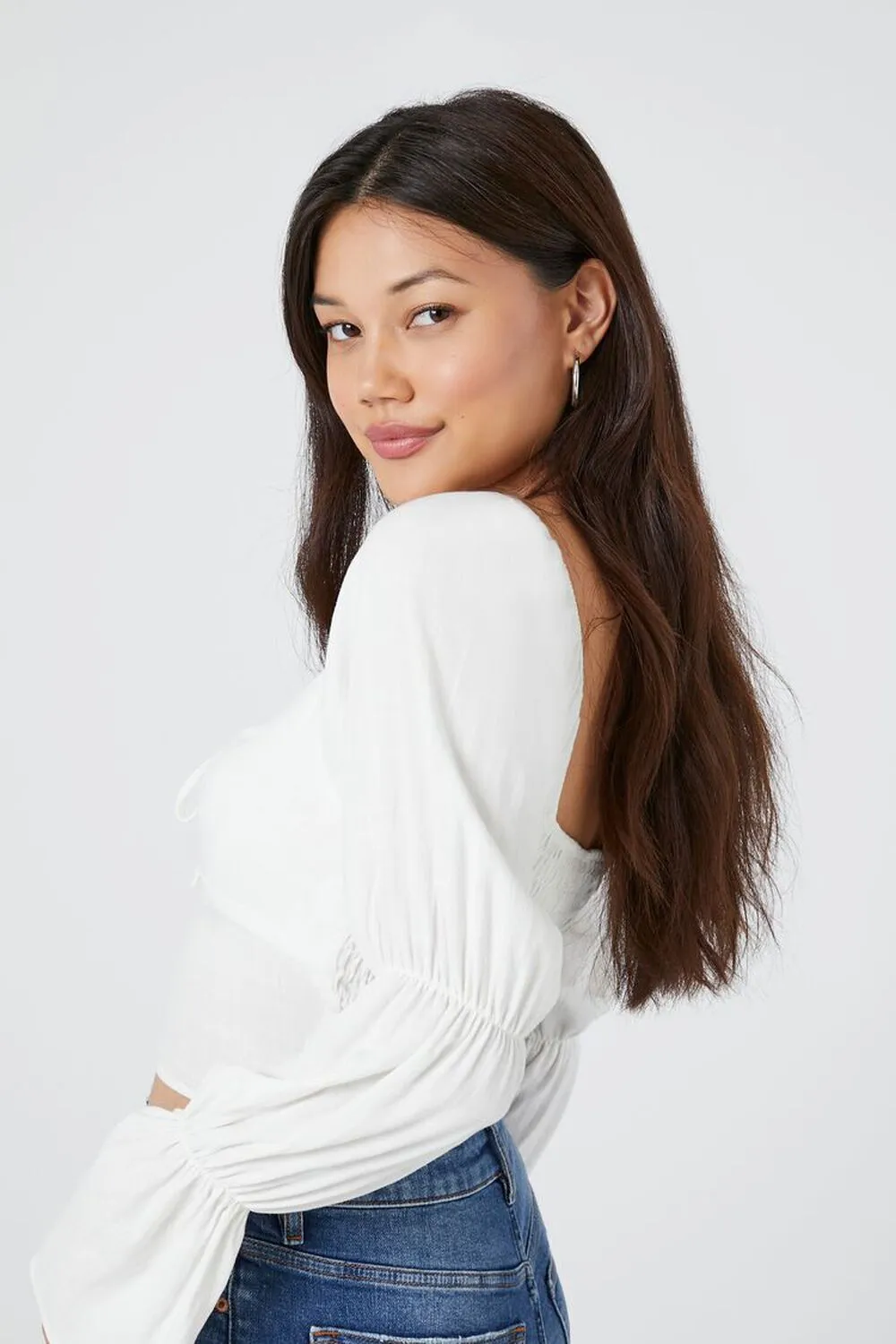 Forever 21 Bell Sleeve Crop Top, White