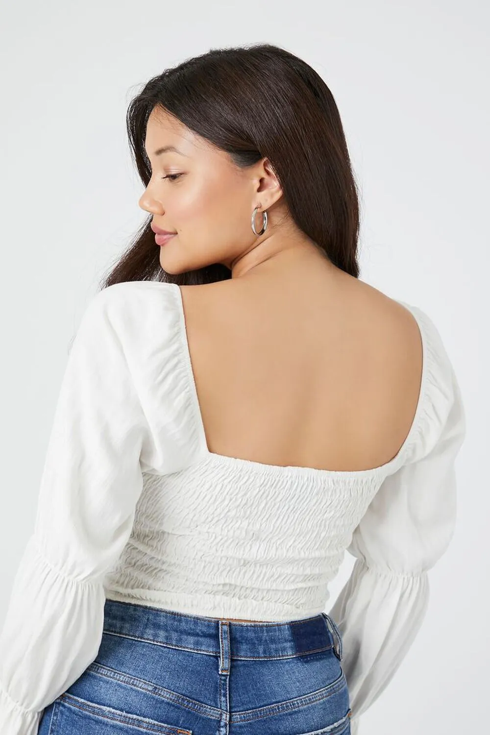 Forever 21 Bell Sleeve Crop Top, White