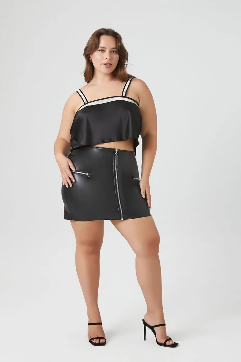 Forever 21 Plus Size Rhinestone Satin Crop Top, Black