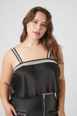 Forever 21 Plus Size Rhinestone Satin Crop Top, Black