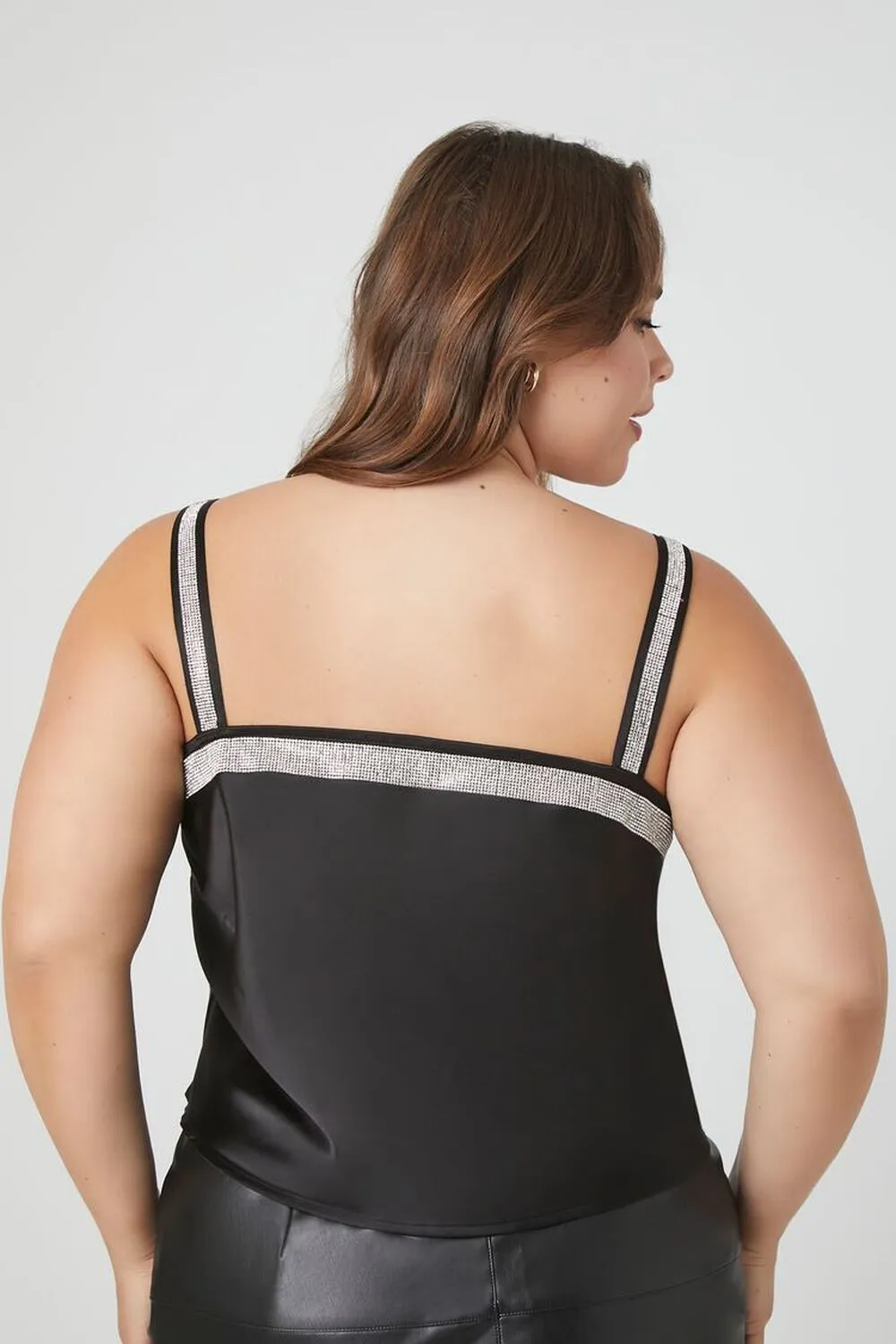 Forever 21 Plus Size Rhinestone Satin Crop Top, Black
