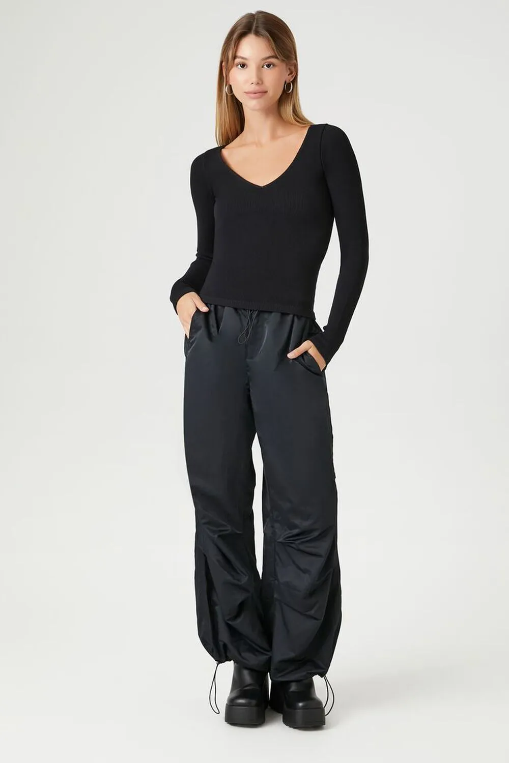 Forever 21 Seamless Rib Knit Top, Black