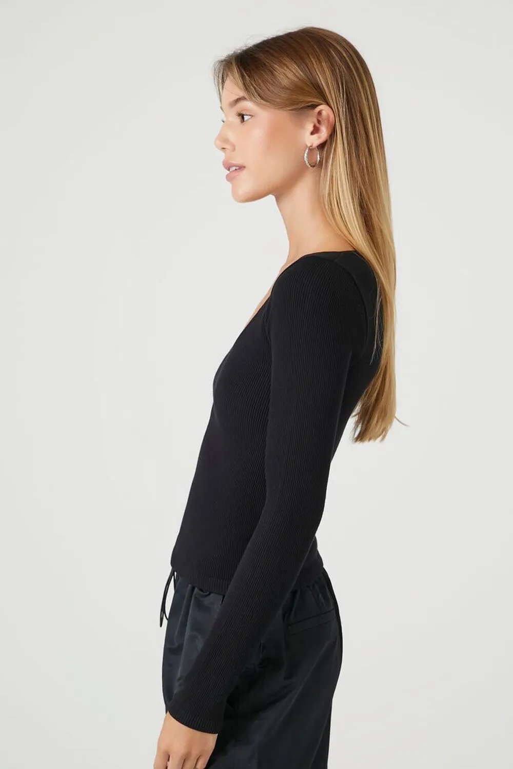 Forever 21 Seamless Rib Knit Top, Black