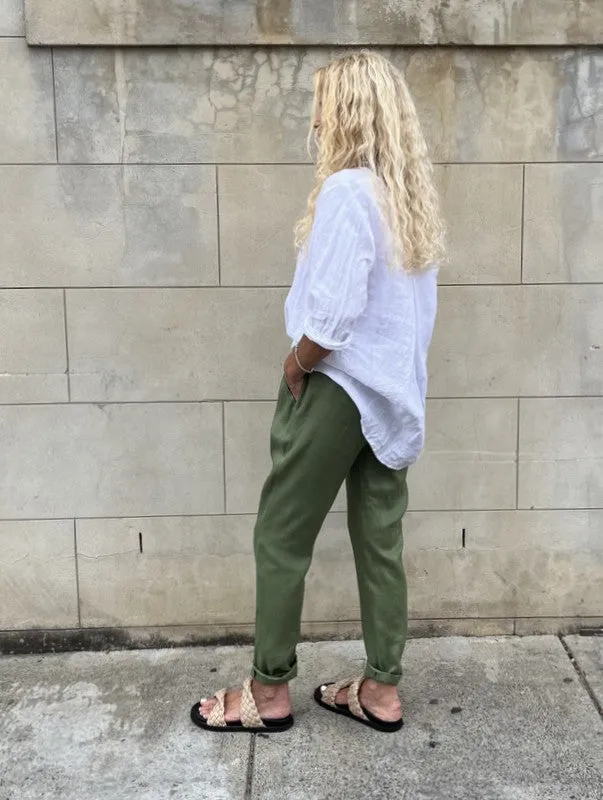 Jiva Mimi Pant - Narrow Leg Linen - Forever Green