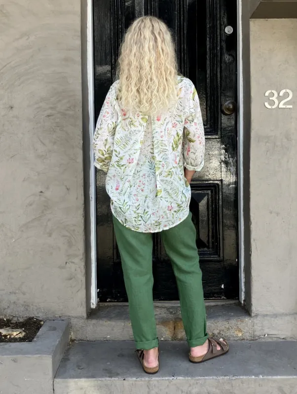 Jiva Mimi Pant - Narrow Leg Linen - Forever Green