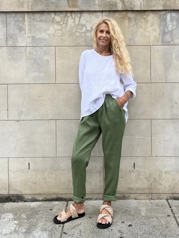 Jiva Mimi Pant - Narrow Leg Linen - Forever Green