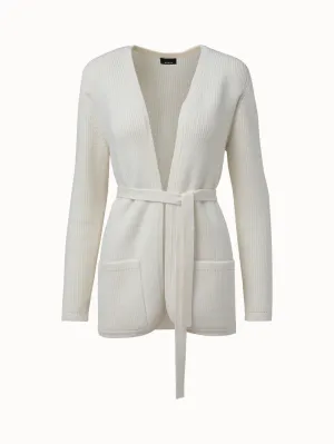 Lange Strickjacke mit Gürtel aus Wolle