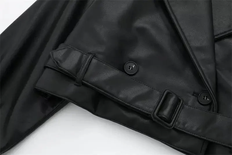 Leatherette Cropped Trench Coat