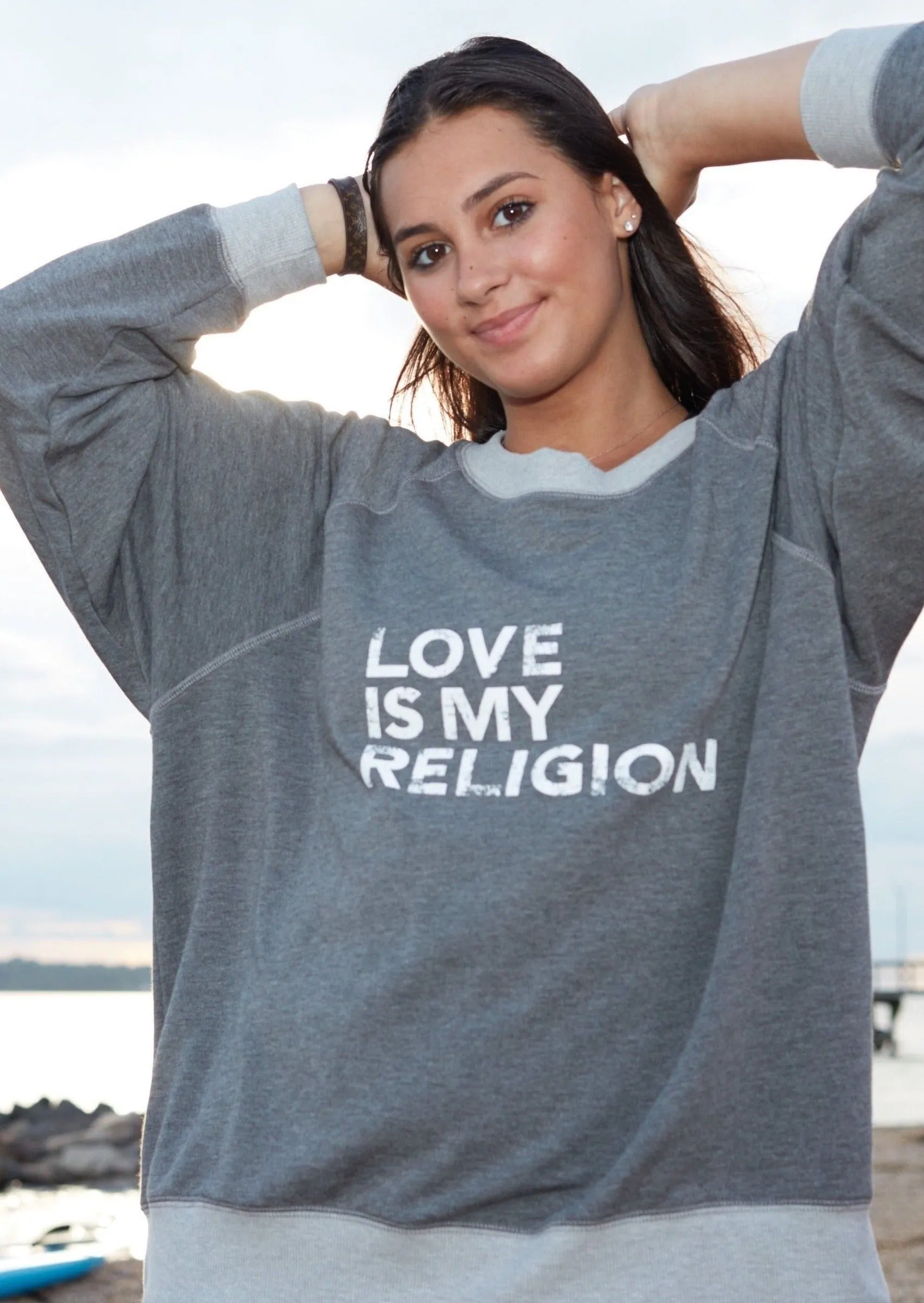 LOVE IS... WHITE on HEATHER GREY Sweatshirt