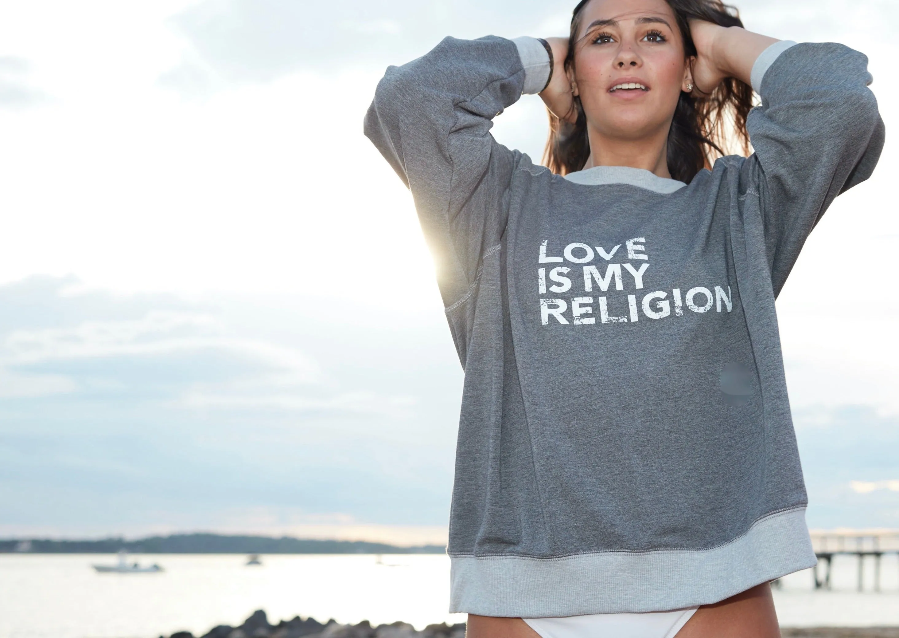 LOVE IS... WHITE on HEATHER GREY Sweatshirt