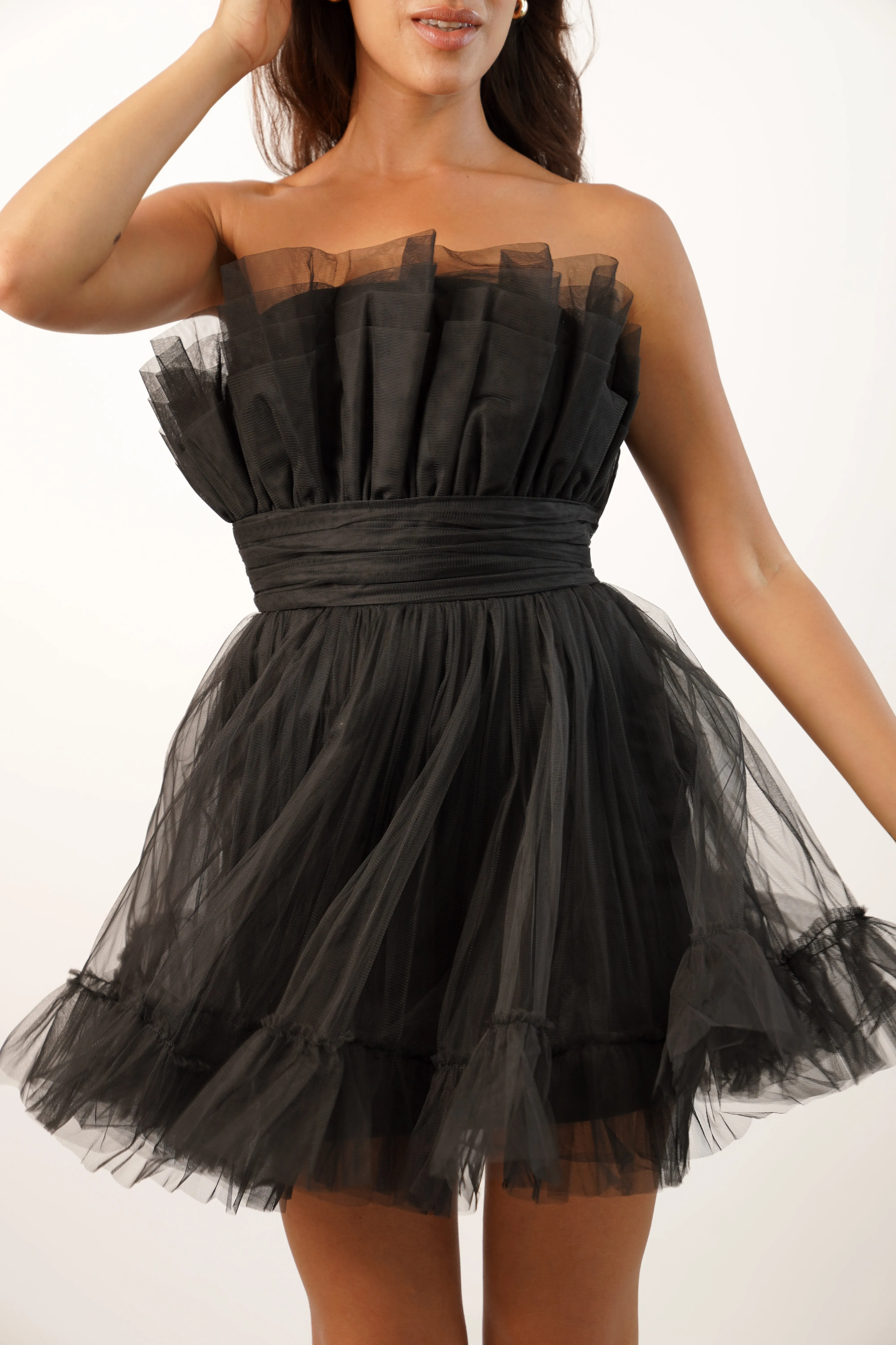 Nanita Tulle Mini Dress in Black
